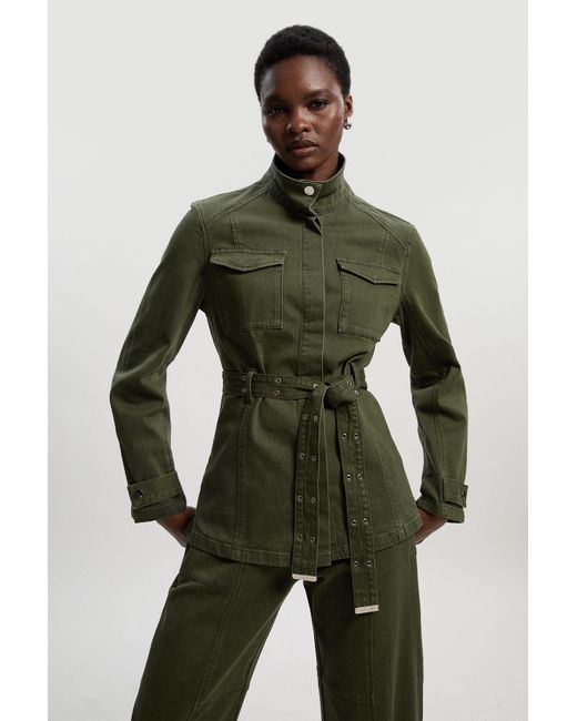 Karen Millen Green Denim Utility Belted Jacket