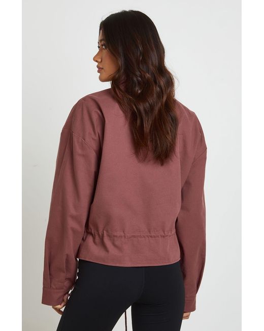 Boohoo Red Funnel Neck Cinched Waist Utility Jacket