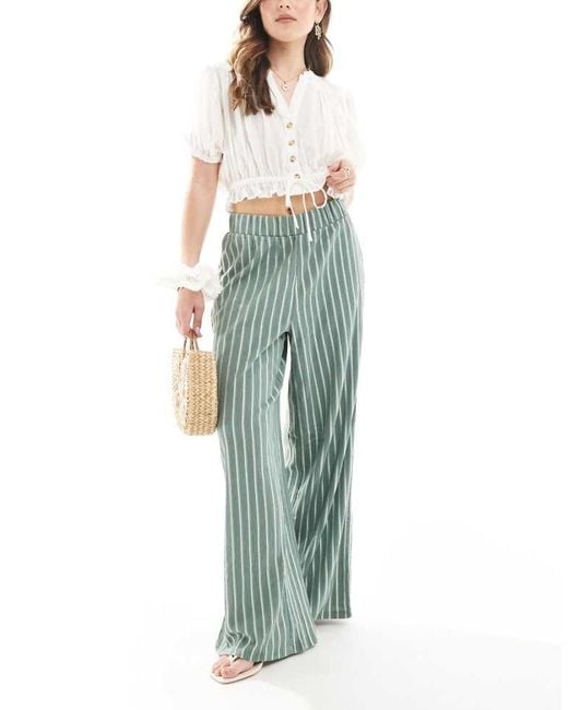 ONLY Green Wide Leg Textured Trouser