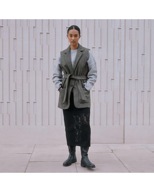 Albaray Gray Herringbone Sleeveless Jacket