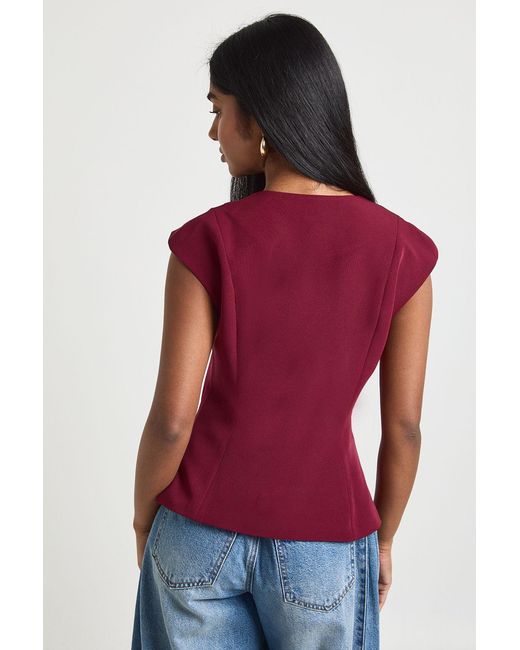 Boohoo Cap Sleeve Button Front Tailored Top