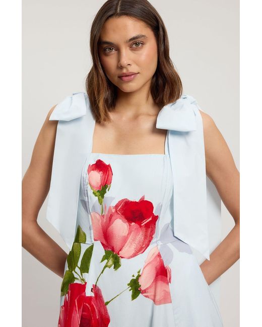 Karen Millen White Petite Viscose Linen Floral Print Woven Prom Dress