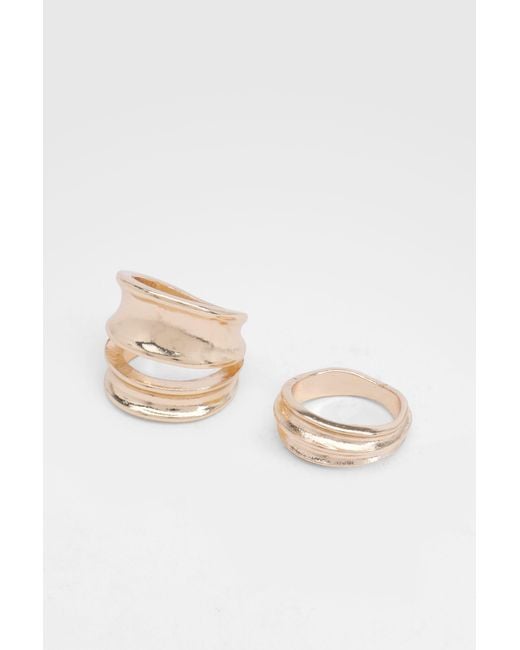 Boohoo White Hammered Chunky Rings 2 Pack