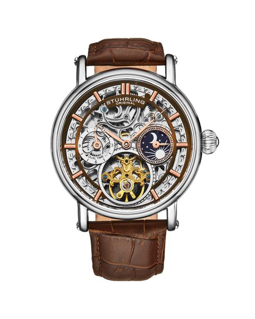 Stuhrling Gray Macrocosm 4000 Automatic 43Mm Skeleton With Dual Time for men