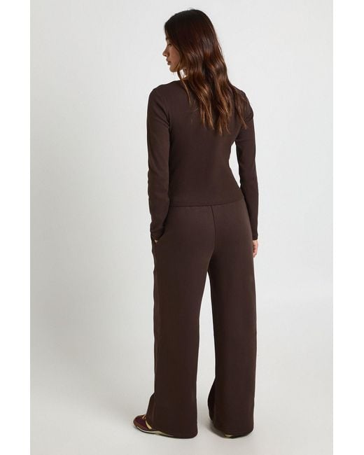 Boohoo Brown Scoop Neck Long Sleeve Top And Straight Leg Jogger Tracksuit