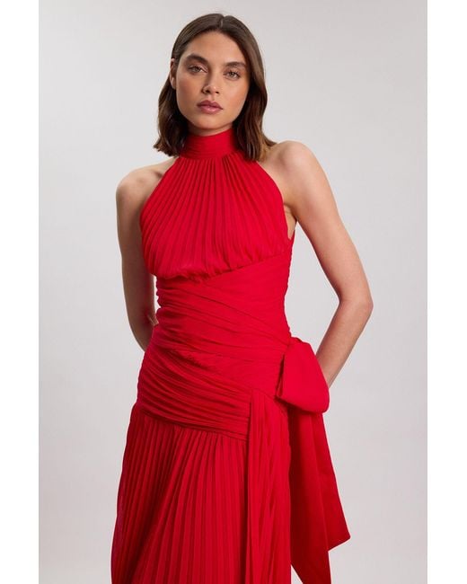 Karen Millen Red Crinkle Chiffon Halterneck Top