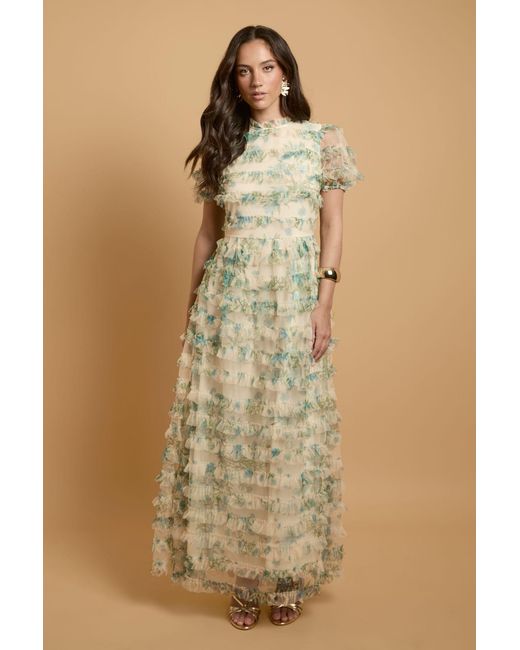 Oasis Natural Trailing Bloom Tiered Mesh Maxi Dress
