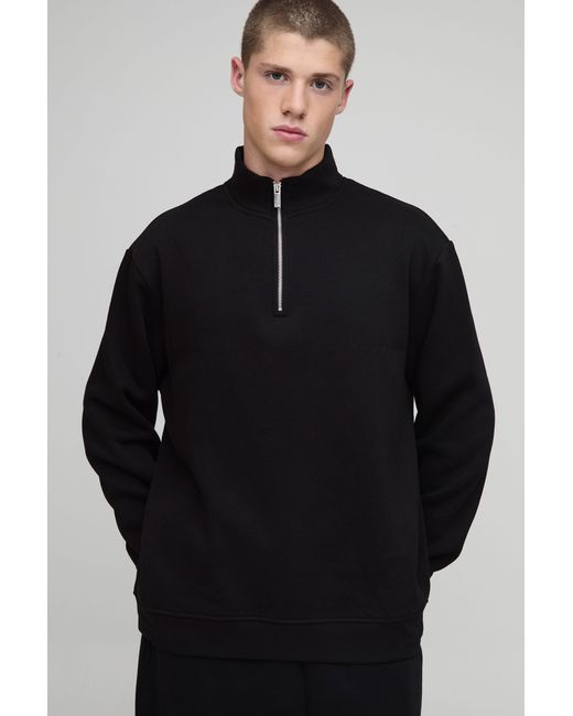 BoohooMAN Black Basic Oversized Boxy Quarter Zip Funnel Neck Sweatshirt for men