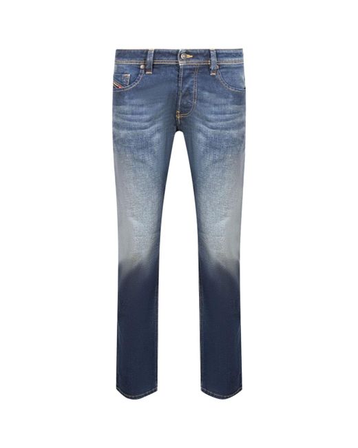 DIESEL Blue Stone-Washed Straight Leg Denim Jeans for men