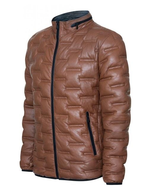 Infinity Leather Brown Puffer Quilted Bomber Jacket for men