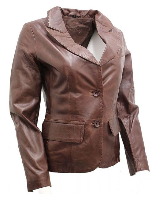 Infinity Leather Brown 2 Button Blazer Jacket-Newport