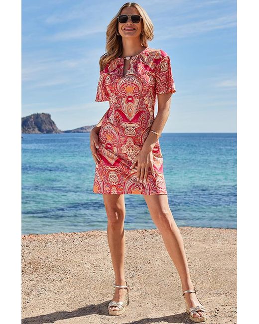 Sosandar Blue Paisley Print Keyhole Detail Jersey Shift Dress