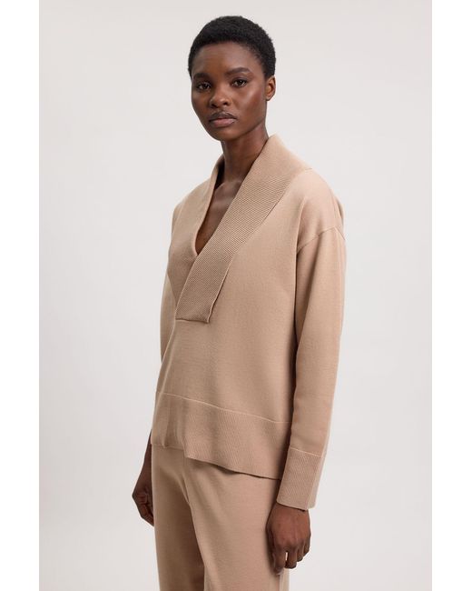 Karen Millen Natural Wool Look Deep Collar Sleeve Knit Jumper
