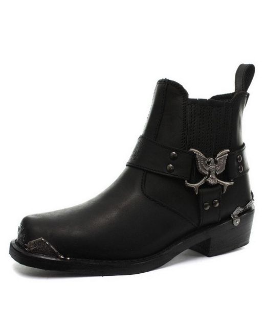 Grinders Black Cowboy Biker Boots- Eagle Lo for men