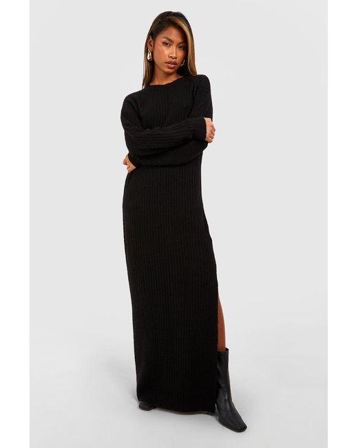 Boohoo Black Soft Rib Maxi Knitted Dress