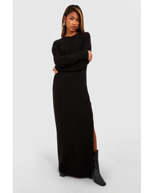 Boohoo Black Soft Rib Maxi Knitted Dress