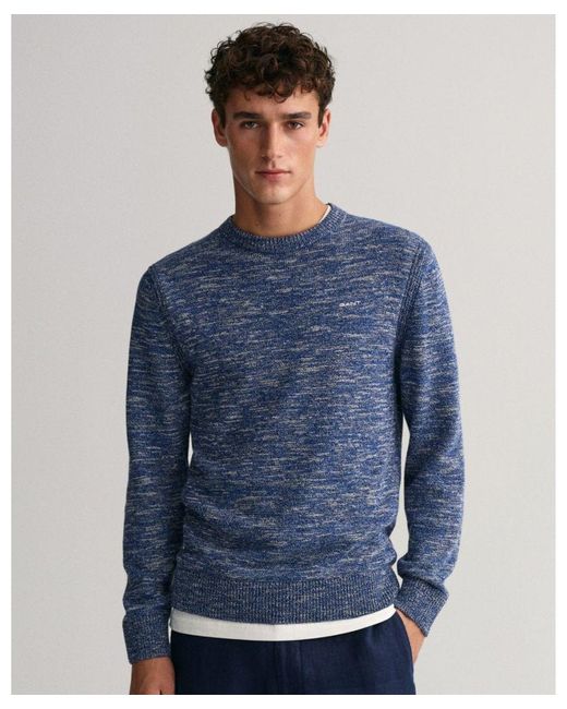 Gant Blue Twisted Yarn Crew Neck Sweater for men