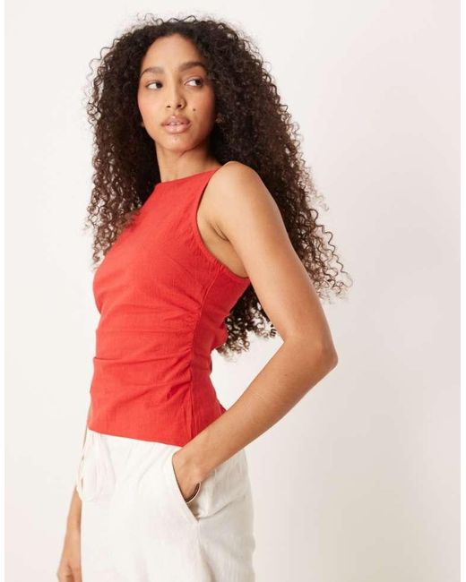 Free People Red Kaylor Backless Linen Top