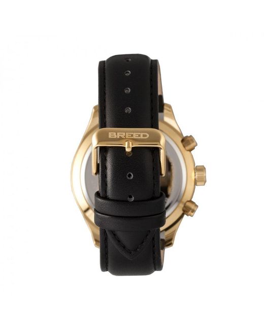 Breed Black Maverick Chronograph Leather-Band Watch W/Date for men