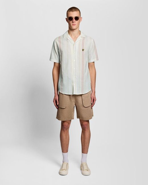 Lyle & Scott White Short Sleeve Zig Zag Stripe Shirt for men