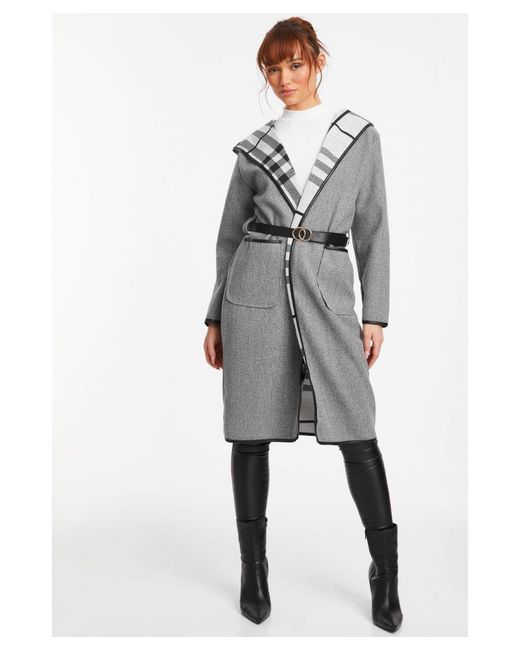 Quiz Gray Check Print Belted Coat