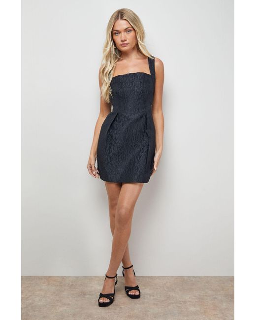 Oasis Blue Crinkle Structured Strappy Mini Dress