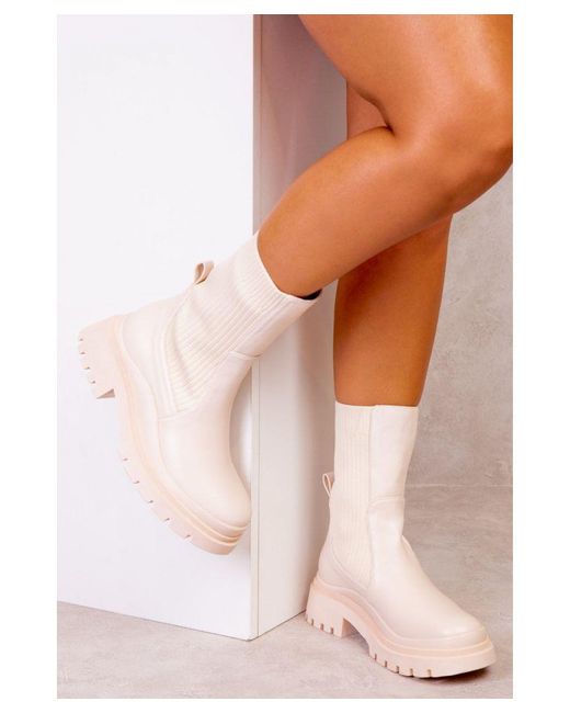 Where's That From Pink Becky Pu Ankle Boot With Chunky Heel - Ivory Cream