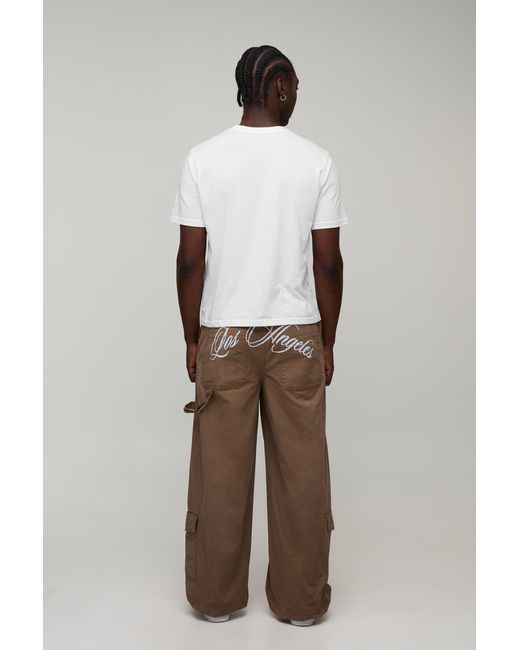 BoohooMAN Brown Tall Baggy Fit La Gusset Cargo Trousers for men
