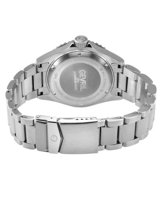 Gevril Blue Wall Street Swiss Automatic Watch, Ss Case, Dark Bezel, Enamel Dial, Ss Satin And Polished Bracelet for men