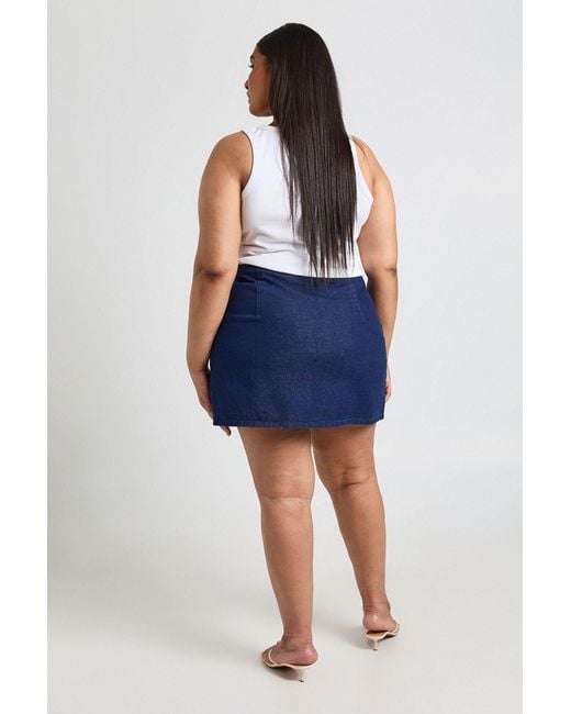 Boohoo Blue Plus Horn Button Mini Skirt