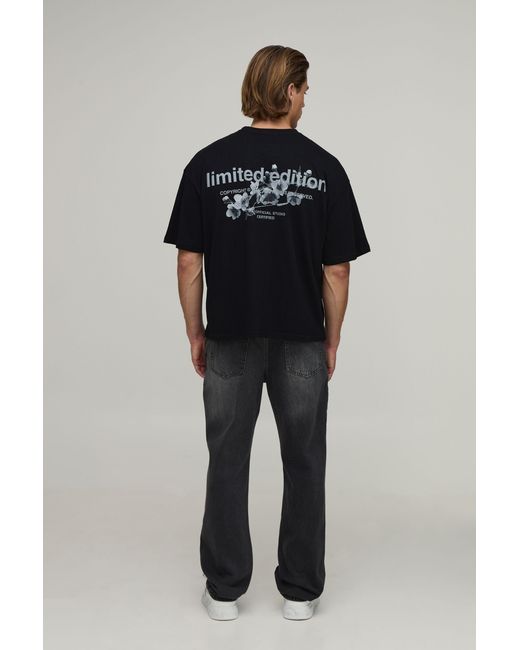 BoohooMAN Black Oversized Boxy Limited Edition Floral Printed T-Shirt for men