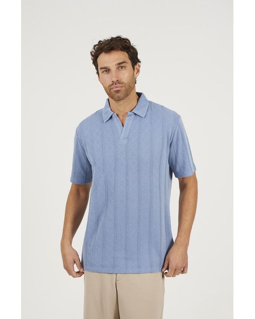 Brave Soul Blue Jacquard Trophy Neck Polo Shirt for men