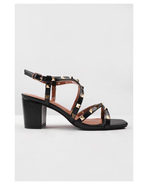 Where's That From Pink 'Intense' Strappy Block Heel Sandals With Stud Detail
