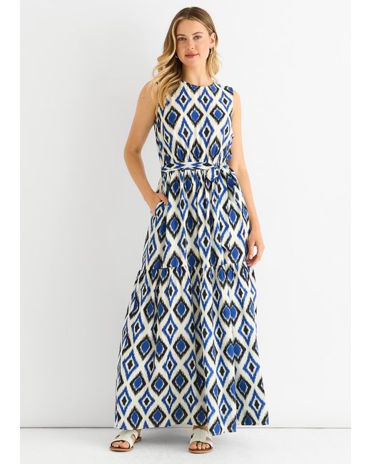 Gini London Blue Geo Print Elasticated Waist Midaxi Dress
