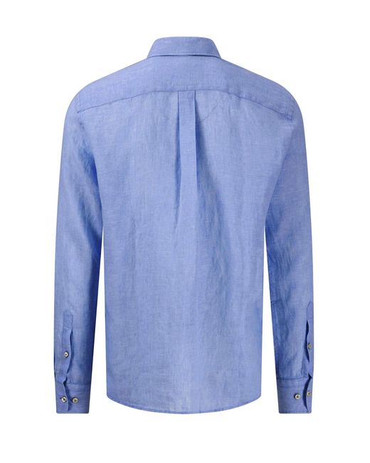 Fynch-Hatton Blue Long Sleeved Linen Shirt Strong Cotton for men