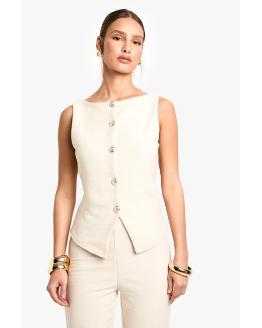 Boohoo Natural Textured Button Through Waistcoat