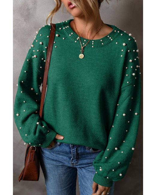 Azura Exchange Dames Groen Parel Decor Oversized Trui in het Green