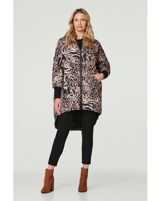 Izabel London Natural Printed Zip Front High Low Coat