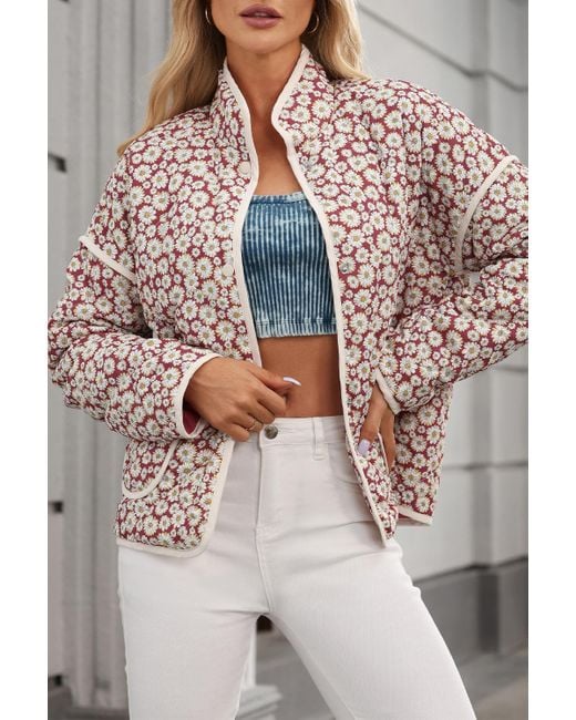 Azura Exchange Gray Daisy Print Quilted Jacket