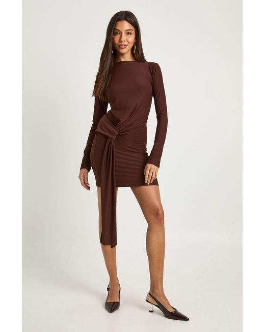 Boohoo Brown Twist Front Mini Dress