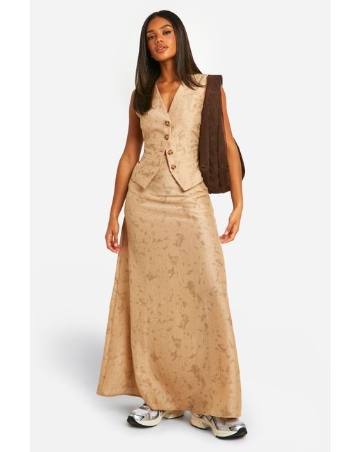 Boohoo Natural Tie Dye Textured Column Split Back Maxi Skirt