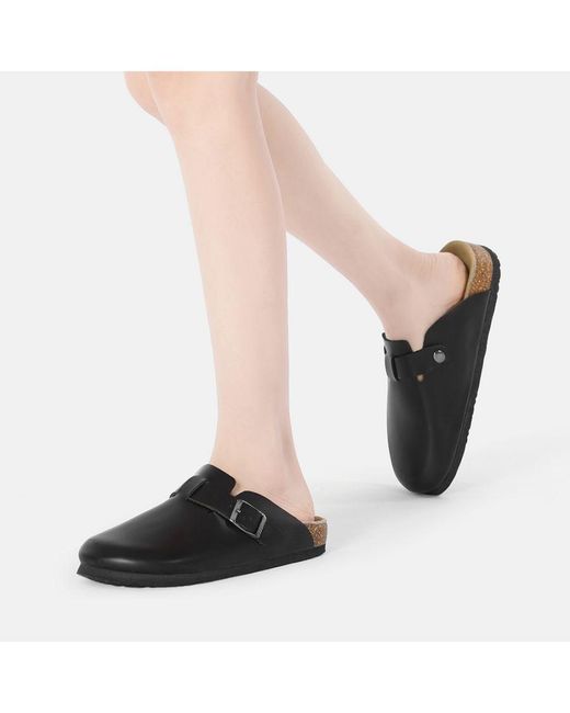 EVER AU Black Pintail Leather Comfort Clog Sandals
