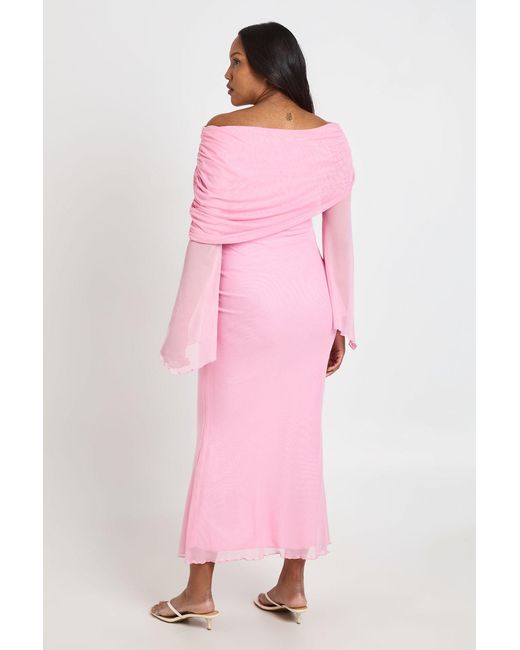 Boohoo Pink Maternity Mesh Bardot Maxi Dress
