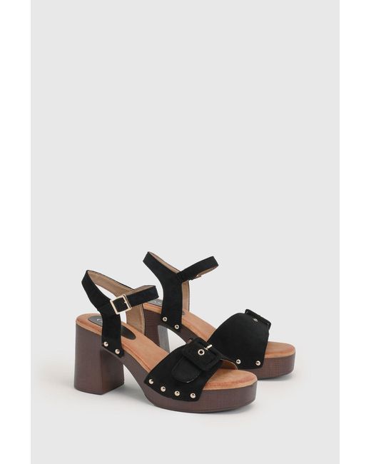 Oasis Black Regina Faux Suede Buckle Detail High Block Heel Platform Sandals