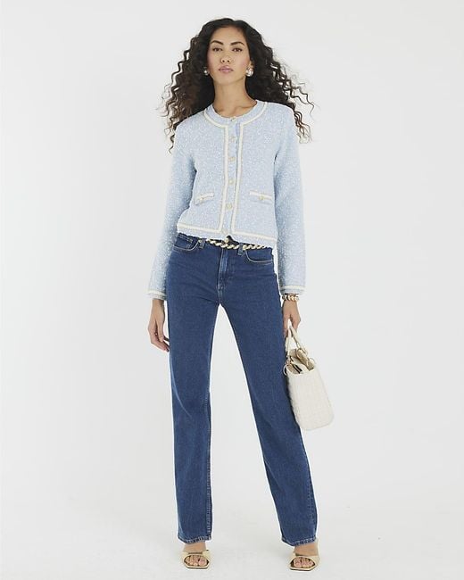 River Island Blue Cardigan Long Sleeve Boucle