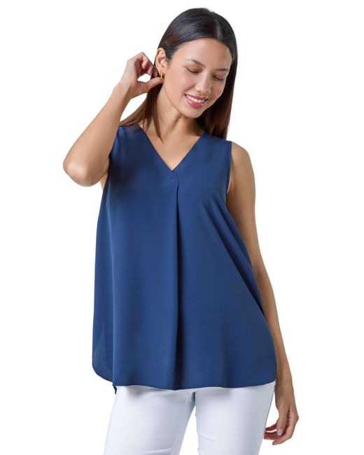 Roman Blue V-Neck Sleeveless Vest Pleat Top