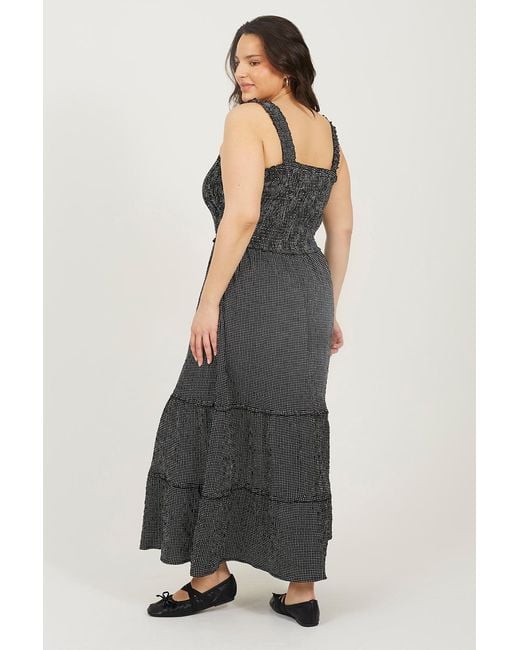 Brave Soul Black Curve Check Strappy Shirred Maxi Dress