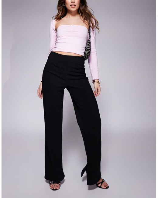 ASOS Blue High Waist Straight Leg Trouser With Side Split