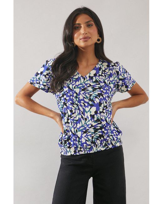 Wallis Blue Abstract Double Flutter Sleeve Jersey Top