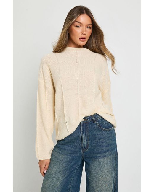 Boohoo Blue Seam Detail High Neck Knitted Jumper